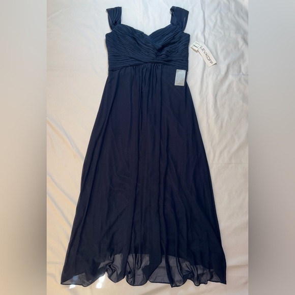 Bill Levkoff NWT Size 16 Navy Blue Queen Anne Neckline Bridesmaid Evening Gown - Picture 1 of 10